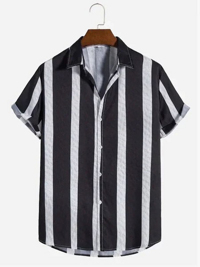 Vasariniai vyriški marškiniai dryžuoti marškiniai Havajų sagos trumpomis rankovėmis languotos raudonos spalvos viršutiniai paplūdimio drabužiai Juodai balti marškiniai vyriškiems drabužiams