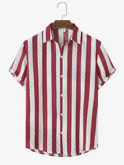 Vasariniai vyriški marškiniai dryžuoti marškiniai Havajų sagos trumpomis rankovėmis languotos raudonos spalvos viršutiniai paplūdimio drabužiai Juodai balti marškiniai vyriškiems drabužiams