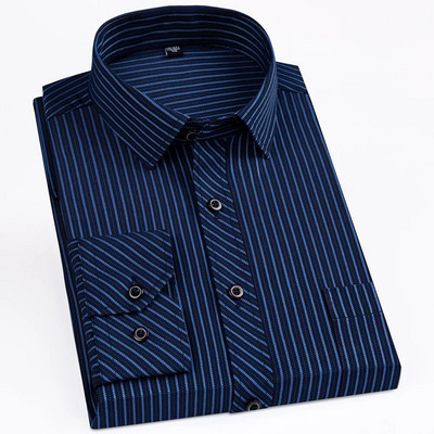 Мъжка класическа карирана риза с дълъг ръкав с един кръпка Официални бизнес ризи със стандартна форма Ежедневни офис ризи