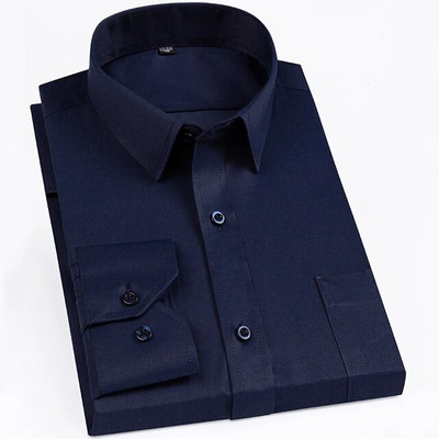 Vyriški klasikiniai dryžuoti languoti marškinėliai ilgomis rankovėmis, su kišenėmis formaliai, standartinio modelio išmanūs kasdieniai biuro marškiniai