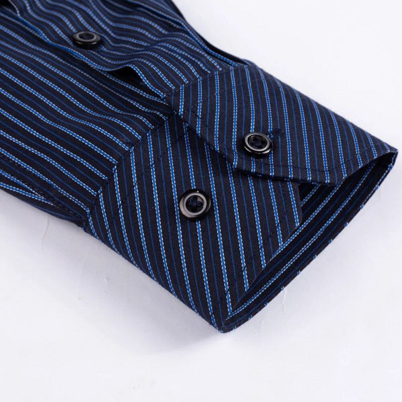 Vyriški klasikiniai dryžuoti languoti marškinėliai ilgomis rankovėmis, su kišenėmis formaliai, standartinio modelio išmanūs kasdieniai biuro marškiniai