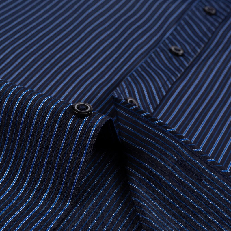 Vyriški klasikiniai dryžuoti languoti marškinėliai ilgomis rankovėmis, su kišenėmis formaliai, standartinio modelio išmanūs kasdieniai biuro marškiniai