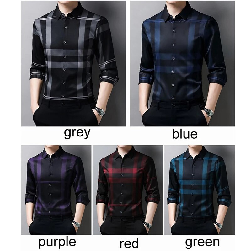 Luksuzna muška prugasta košulja dugih rukava Novo proljeće jesen Ice svilena poslovna majica otporna na bore Jednobojna muška odjeća koja se ne pegla