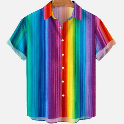 Τρισδιάστατη εκτύπωση ριγέ Casual πουκάμισο Totoro Ανδρικό Camisa Slim Fit Επίσημο Κομψό για Ανδρικά Ρούχα Πολυτελής επωνυμία σχεδιαστή Harajuku