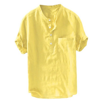 Памучно бельо Горещи разпродажби Мъжки ризи с дълги ръкави Летни едноцветни стоящи яка Ежедневен плажен стил Плюс размер 2023 Нови
