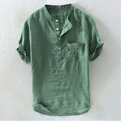 Pamučna lanena vruća rasprodaja, muške košulje dugih rukava, ljetne, jednobojne, samostojeće ovratnike, ležerni stil za plažu, velika veličina, novo 2023.