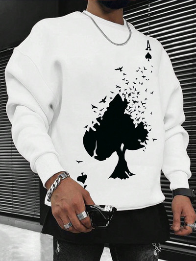 Drifting Spades Un model negru Hanorace pentru bărbați Pulovere creative confortabile Topuri hip hop Fleece Casual Streetwear pentru bărbați