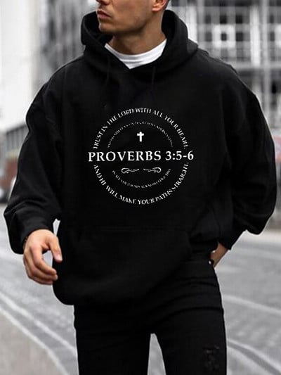 Christian Cross Print Hoodie, forši vīriešu kapuces, vīriešu ikdienas grafiskā dizaina džemperis ar kapuci