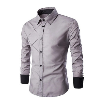 2022 Мъжки ежедневни тънки стилни ризи с дълги ръкави Луксозни полиестерни и памучни ризи Черно / Бяло