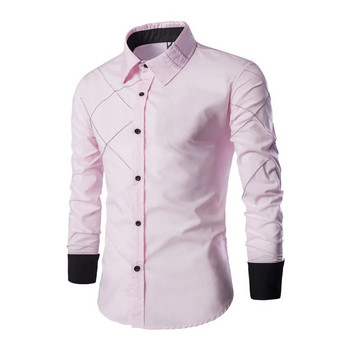 2022 Мъжки ежедневни тънки стилни ризи с дълги ръкави Луксозни полиестерни и памучни ризи Черно / Бяло