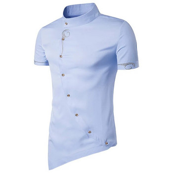 Νέο ανδρικό πουκάμισο με διπλό στήθος Φόρεμα πουκάμισο με μακρυμάνικο λεπτή εφαρμογή Camisa Masculina Casual ανδρικά πουκάμισα χαβανέζικης μπλούζας