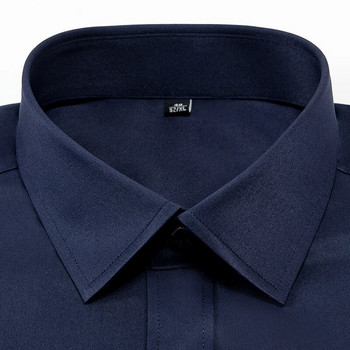 Мъжка класическа, еластична плътна, лесна за поддръжка риза с джоб и дълъг ръкав, официални бизнес стандартни стандартни ризи