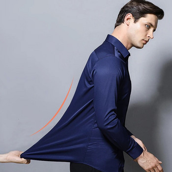Мъжка класическа, еластична плътна, лесна за поддръжка риза с джоб и дълъг ръкав, официални бизнес стандартни стандартни ризи