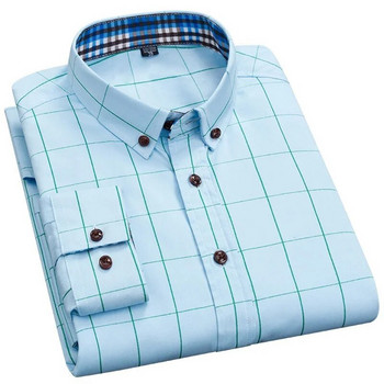 Класическа мъжка риза Карирана риза Мъжки ежедневни ризи Блуза с дълъг ръкав Модна марка Тънки социални ризи Мъжки топ