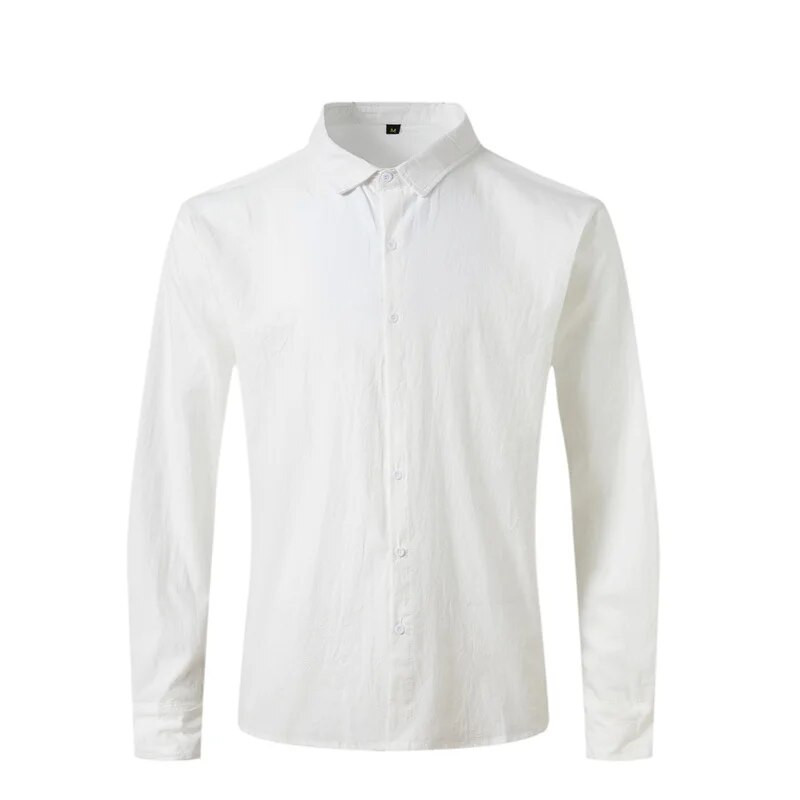 100% βαμβακερό λινό ΝΕΟ ανδρικό μακρυμάνικο πουκάμισο μονόχρωμο πουκάμισο με γυριστό γιακά Casual Style Plus Size Άνοιξη και Φθινόπωρο