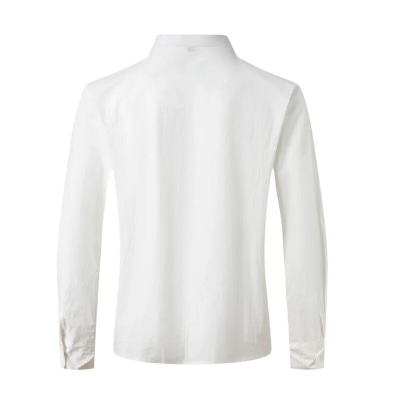 100% βαμβακερό λινό ΝΕΟ ανδρικό μακρυμάνικο πουκάμισο μονόχρωμο πουκάμισο με γυριστό γιακά Casual Style Plus Size Άνοιξη και Φθινόπωρο