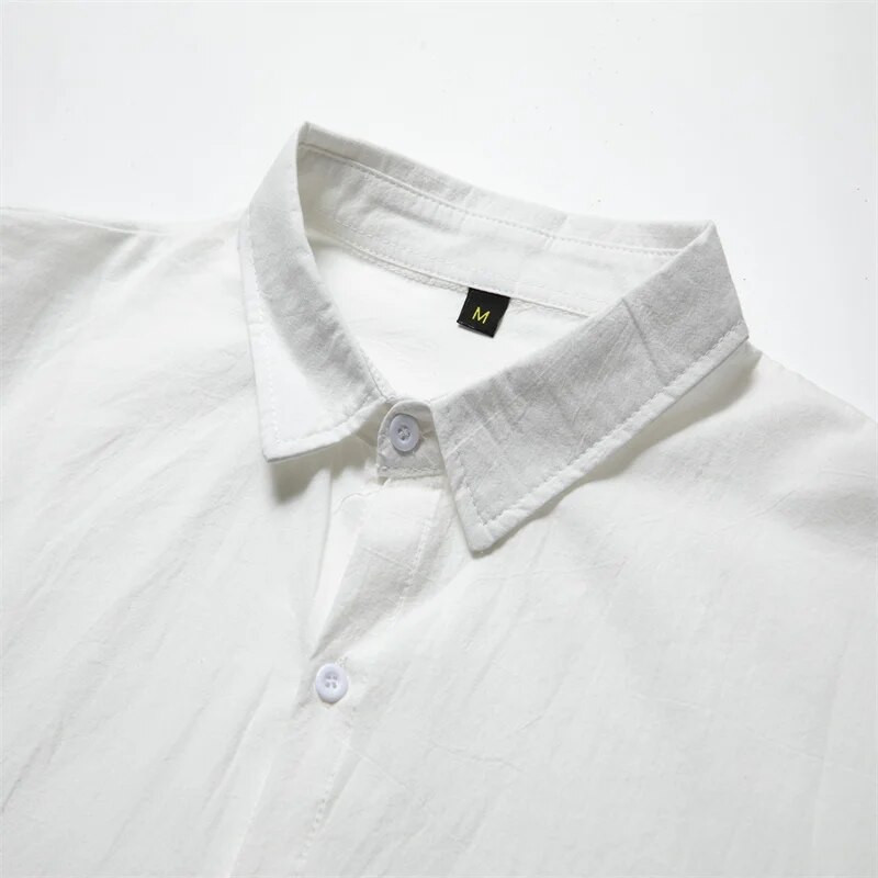 100% βαμβακερό λινό ΝΕΟ ανδρικό μακρυμάνικο πουκάμισο μονόχρωμο πουκάμισο με γυριστό γιακά Casual Style Plus Size Άνοιξη και Φθινόπωρο