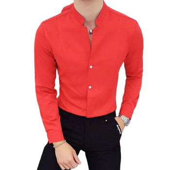 Μαύρο ανδρικό Stretch μακρυμάνικο πουκάμισο/Ανδρικό γιακά με βάση υψηλής ποιότητας Pure Slim Fit επαγγελματικό πουκάμισο κόκκινο λευκό Camisa Man Chemise