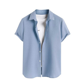 Απλό Ανδρικό Πουκάμισο Μονόχρωμο Πέτο Streetwear Vintage Ανδρικό Μπλουζάκι Hip Hop Κοντό μανίκι ανδρικό πουκάμισο Χαβάης Καλοκαιρινό τοπ