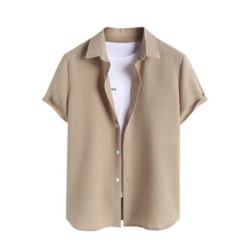 Απλό Ανδρικό Πουκάμισο Μονόχρωμο Πέτο Streetwear Vintage Ανδρικό Μπλουζάκι Hip Hop Κοντό μανίκι ανδρικό πουκάμισο Χαβάης Καλοκαιρινό τοπ