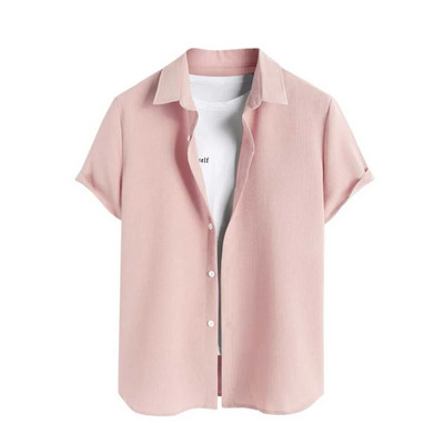 Απλό Ανδρικό Πουκάμισο Μονόχρωμο Πέτο Streetwear Vintage Ανδρικό Μπλουζάκι Hip Hop Κοντό μανίκι ανδρικό πουκάμισο Χαβάης Καλοκαιρινό τοπ