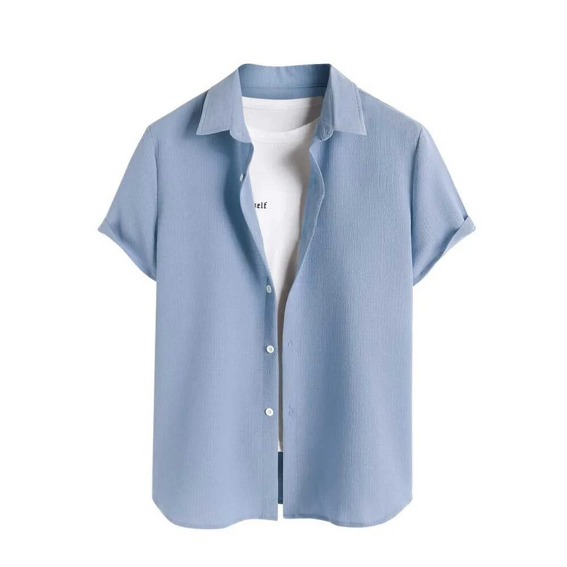 Απλό Ανδρικό Πουκάμισο Μονόχρωμο Πέτο Streetwear Vintage Ανδρικό Μπλουζάκι Hip Hop Κοντό μανίκι ανδρικό πουκάμισο Χαβάης Καλοκαιρινό τοπ