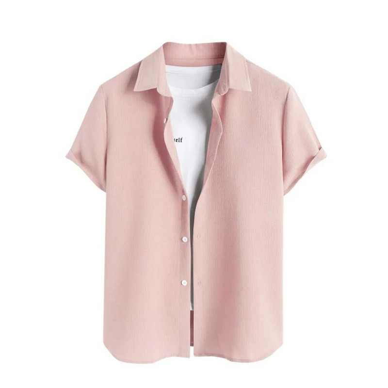 Απλό Ανδρικό Πουκάμισο Μονόχρωμο Πέτο Streetwear Vintage Ανδρικό Μπλουζάκι Hip Hop Κοντό μανίκι ανδρικό πουκάμισο Χαβάης Καλοκαιρινό τοπ