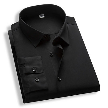 Плюс размер 5XL 6XL Slim Fit версия на мъжка бизнес ежедневна риза с дълъг ръкав Едноцветни мъжки ризи Черно Бяло Син