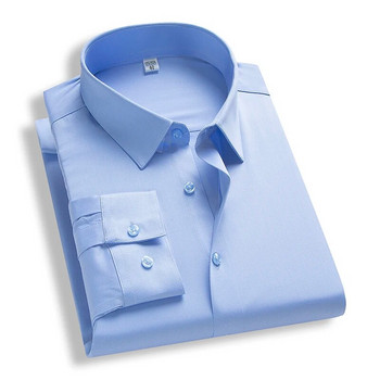 Плюс размер 5XL 6XL Slim Fit версия на мъжка бизнес ежедневна риза с дълъг ръкав Едноцветни мъжки ризи Черно Бяло Син