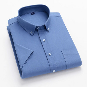 Νέο ανδρικό ριγέ κοντό μανίκι 100% βαμβάκι Oxford καρό επαγγελματικό κουμπιά κανονική εφαρμογή Ανδρικά ρούχα γραφείου