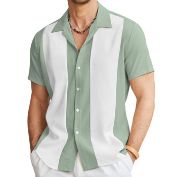Ανδρικό πουκάμισο μπόουλινγκ casual vintage χαβανέζικο κοντό μανίκι πουκάμισο Φαρδύ πουκάμισο με στάμπες παραλίας κανονική εφαρμογή με κουμπιά ανδρικά μπλουζάκια