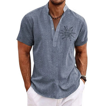 Καλοκαιρινό ανδρικό πουκάμισο Henley κοντομάνικο μπλουζάκι 3d Sun γραφικά ρούχα Σχεδιαστής μόδας Ένδυση Streetwear Ανδρικά πουκάμισα Χαβάης 2023