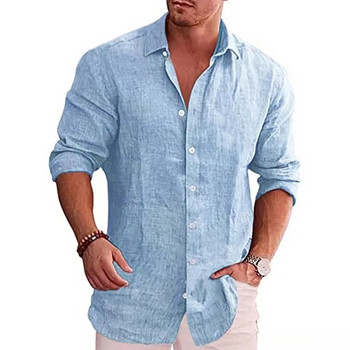 Памучно ленено есенно горещо продавана мъжка риза с дълъг ръкав Едноцветен ежедневен стил Плюс размер Мъжка ежедневна ленена риза