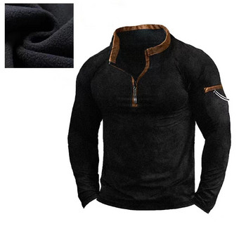 Мъжки суитшърт с цип и деколте с четка от полар Термотактически ретро тениски Горнища Пуловер за обучение Мъжки дрехи с дълги ръкави