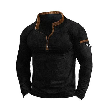 Ανδρικό φούτερ με φερμουάρ με λαιμόκοψη Brushed Fleece Thermal Tactical Vintage Μπλουζάκια Εκπαίδευση πουλόβερ Ανδρικά ρούχα με μακριά μανίκια