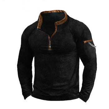 Ανδρικό φούτερ με φερμουάρ με λαιμόκοψη Brushed Fleece Thermal Tactical Vintage Μπλουζάκια Εκπαίδευση πουλόβερ Ανδρικά ρούχα με μακριά μανίκια