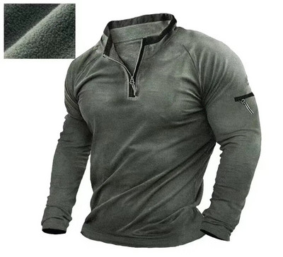 Ανδρικό φούτερ με φερμουάρ με λαιμόκοψη Brushed Fleece Thermal Tactical Vintage Μπλουζάκια Εκπαίδευση πουλόβερ Ανδρικά ρούχα με μακριά μανίκια