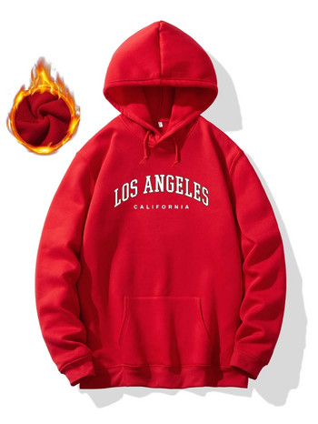 LOS ANGELES щампа с качулка, готини качулки за мъже, мъжки ежедневен пуловер с графичен дизайн и качулка с джоб с кенгуру