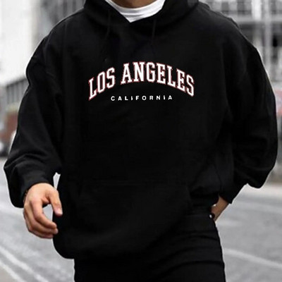 LOS ANGELES Print kapuuts, lahedad meeste kapuutsid, meeste vabaaja graafilise disainiga pullover kapuutsiga kampsun, kängurutaskuga