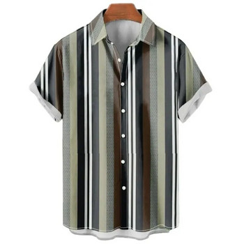 Мъжка хавайска риза Летни щампи на ивици Тениски с къс ръкав Модни ежедневни социални ризи с копчета с ревери Големи мъжки дрехи