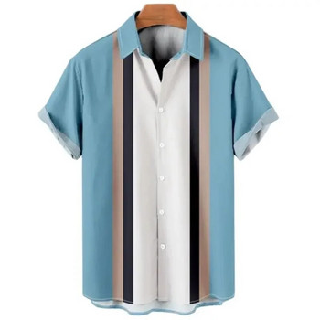Ανδρικό πουκάμισο χαβανέζικης καλοκαιρινής ρίγες με στάμπα με κοντό μανίκι μπλουζάκια Μόδα καθημερινά κοινωνικά πουκάμισα με πέτο Ανδρικά ρούχα μεγάλου μεγέθους