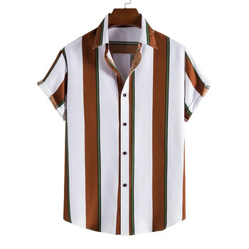 Ανδρικό πουκάμισο χαβανέζικης καλοκαιρινής ρίγες με στάμπα με κοντό μανίκι μπλουζάκια Μόδα καθημερινά κοινωνικά πουκάμισα με πέτο Ανδρικά ρούχα μεγάλου μεγέθους