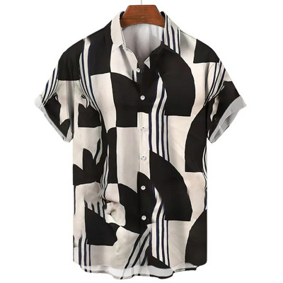 Ανδρικό πουκάμισο χαβανέζικης καλοκαιρινής ρίγες με στάμπα με κοντό μανίκι μπλουζάκια Μόδα καθημερινά κοινωνικά πουκάμισα με πέτο Ανδρικά ρούχα μεγάλου μεγέθους