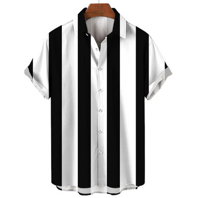 Ανδρικό πουκάμισο χαβανέζικης καλοκαιρινής ρίγες με στάμπα με κοντό μανίκι μπλουζάκια Μόδα καθημερινά κοινωνικά πουκάμισα με πέτο Ανδρικά ρούχα μεγάλου μεγέθους