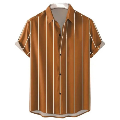 Ανδρικό πουκάμισο χαβανέζικης καλοκαιρινής ρίγες με στάμπα με κοντό μανίκι μπλουζάκια Μόδα καθημερινά κοινωνικά πουκάμισα με πέτο Ανδρικά ρούχα μεγάλου μεγέθους