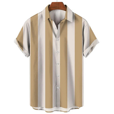 Ανδρικό πουκάμισο χαβανέζικης καλοκαιρινής ρίγες με στάμπα με κοντό μανίκι μπλουζάκια Μόδα καθημερινά κοινωνικά πουκάμισα με πέτο Ανδρικά ρούχα μεγάλου μεγέθους