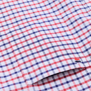 Мъжка лятна ежедневна риза с къс ръкав, 100% памук, тънка оксфордска риза, стандартен джоб с копчета, карирани ризи на райе