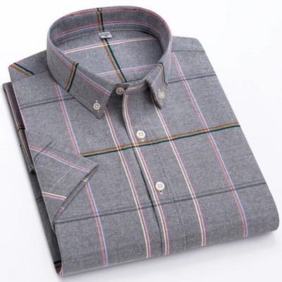 Muška ljetna ležerna košulja kratkih rukava, 100% pamuk, tanka Oxford košulja s jednim džepom i standardnim krojem, karirane prugaste košulje na dolje