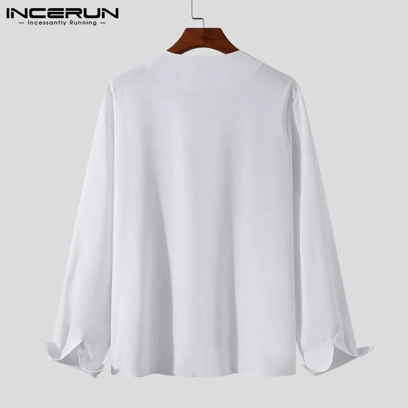 INCERUN Madingi vyriški marškiniai 2023 V kaklo ilgomis rankovėmis Gamintojas Kasdieniai Vyriški Drabužiai Gatvės drabužiai Vienspalviai Laisvalaikis Camisa Masculina 3XL