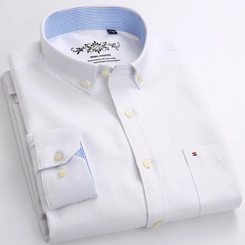 Κλασική εφαρμογή βαμβακερά Full Casual πουκάμισα για άντρες μονόχρωμα μακρυμάνικο μονόχρωμο πουκάμισο με μονό τσεπάκι soft slim fit επίσημα ρούχα